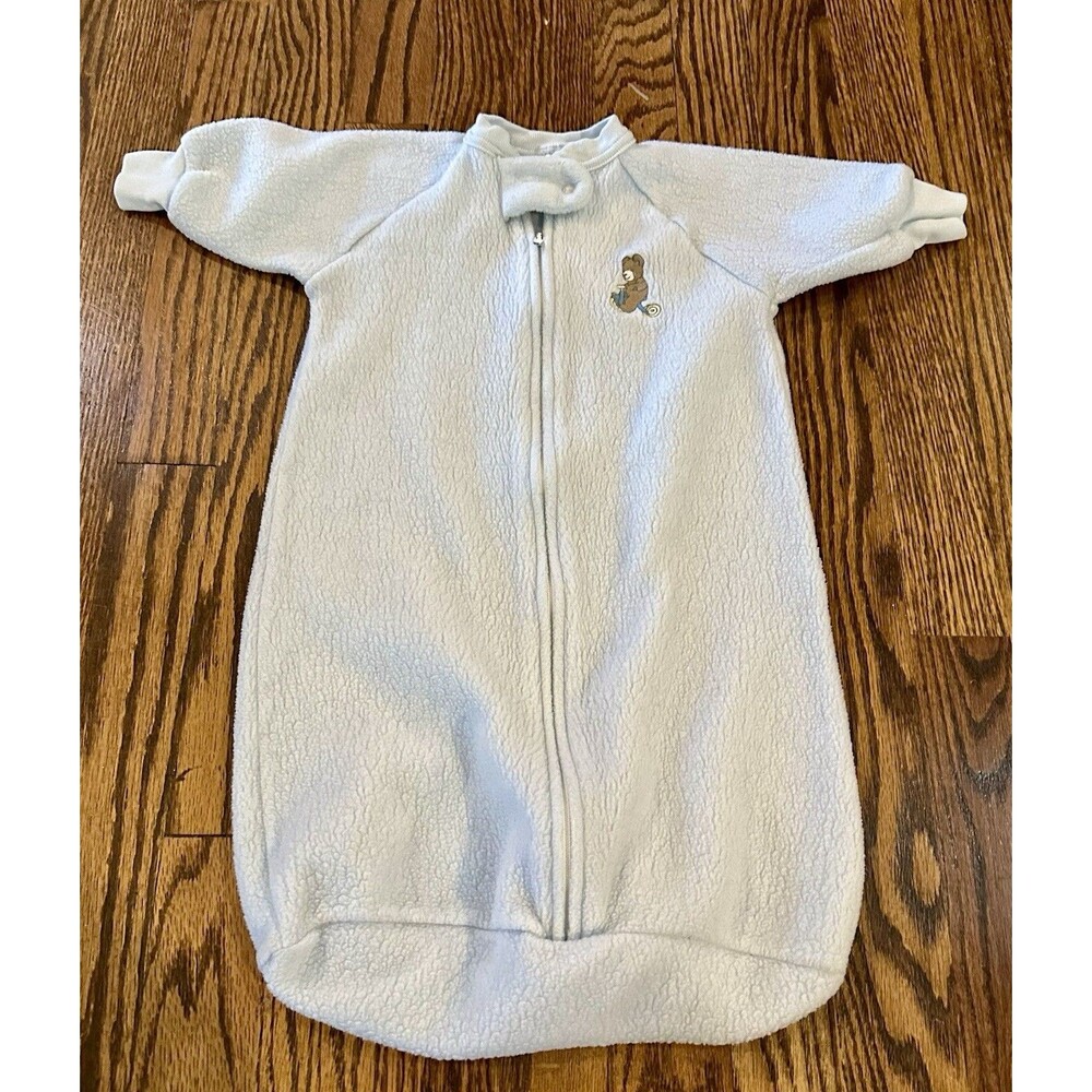 Vintage CARTERS Baby Blue Fleece‎ Sleep Sack Bag Teddy Bear One Size To 21 LBS